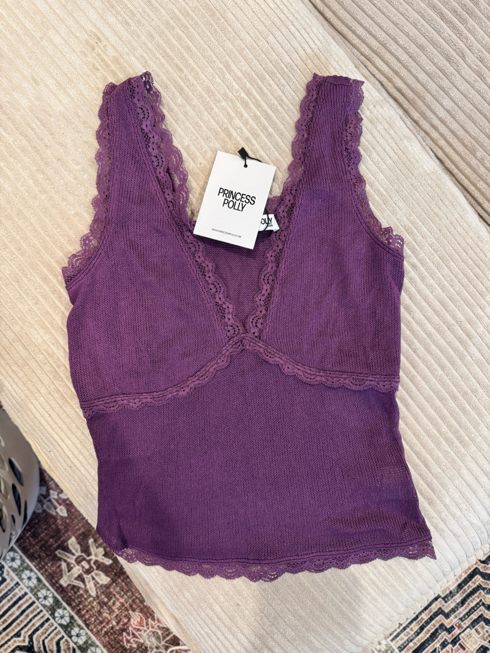 Princess Polly Plum Lace-Trim Knit Bandeau Tank